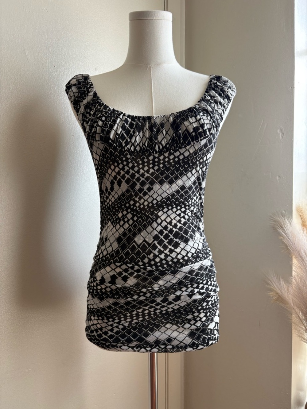 vintage y2k classiques entier geometric rushed sheer mesh blouse